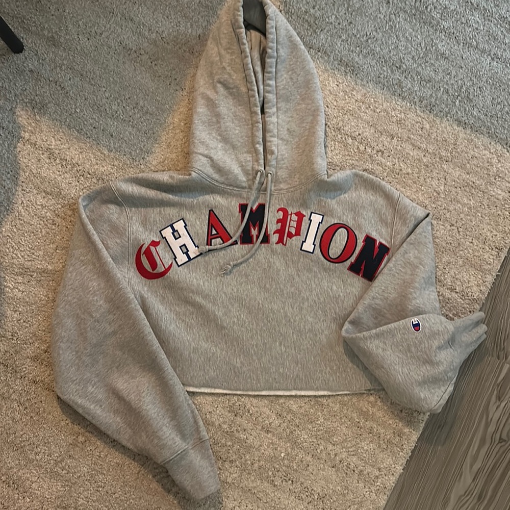 Cropped vintage champion hoodie Large